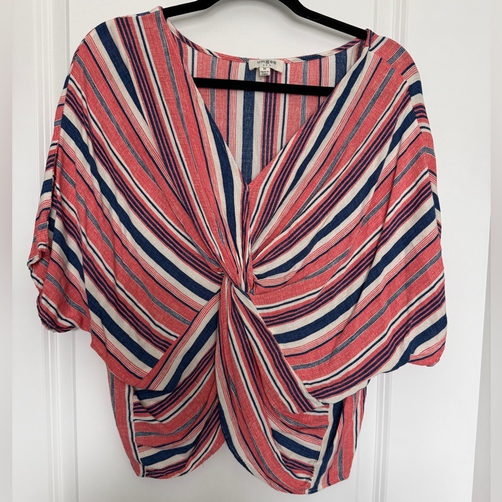 Umgee Women's‎ Striped Twist Front V Neck Dolman Sleeve Top Size Medium - Picture 2 of 5